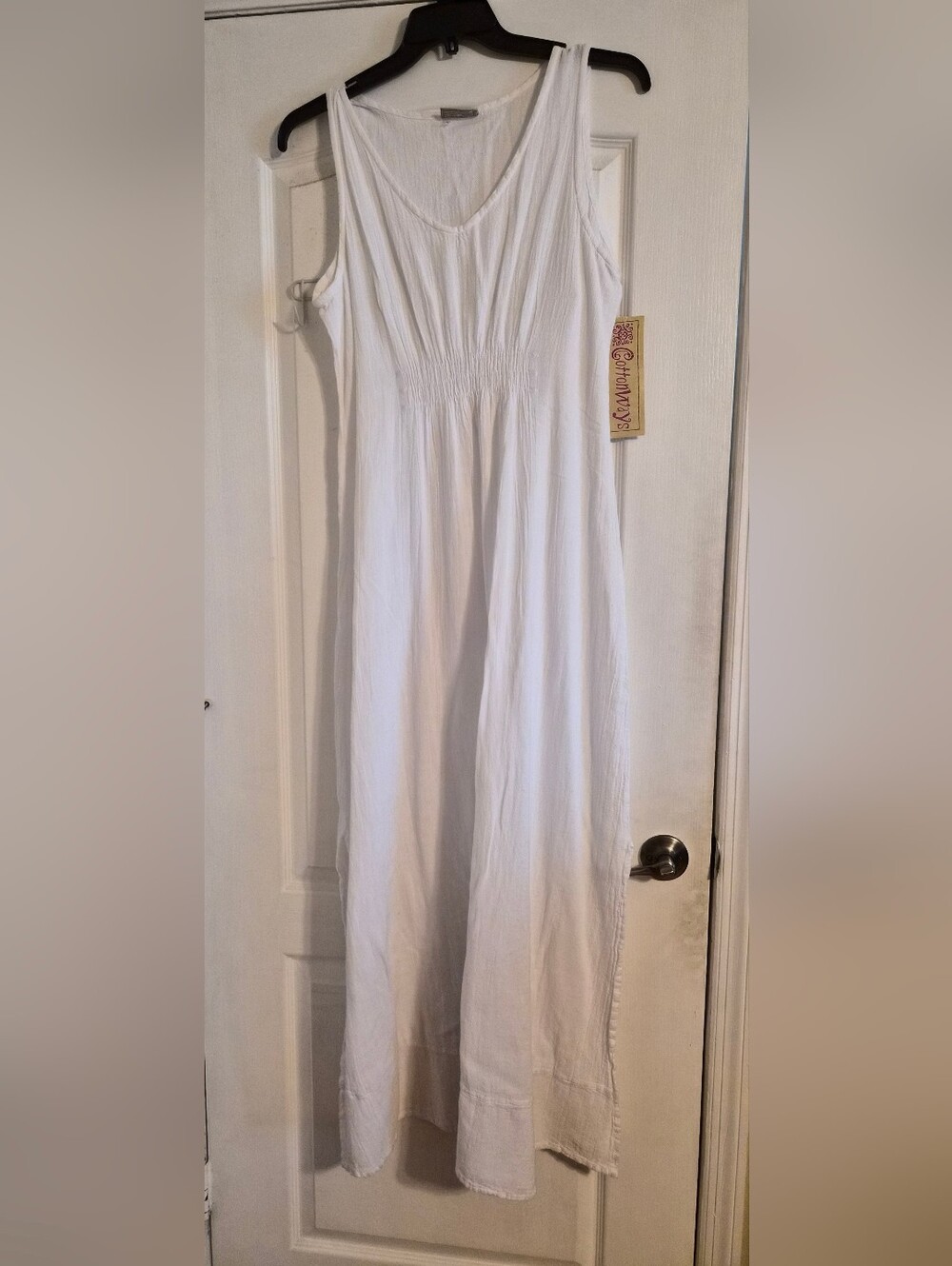 Cottonways White Maxi Dress with Smocked Bodice and Tie Straps